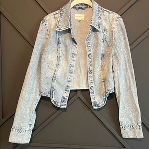 Avec Les Filles cropped Jean Tuxedo Jacket